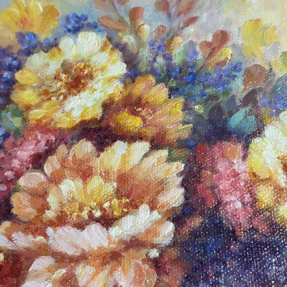 Maureen Tarazon OOAK Signed 1986 Garden Flowers Oil Painting 5x7 Canvas, Framed - Picture 10 of 14